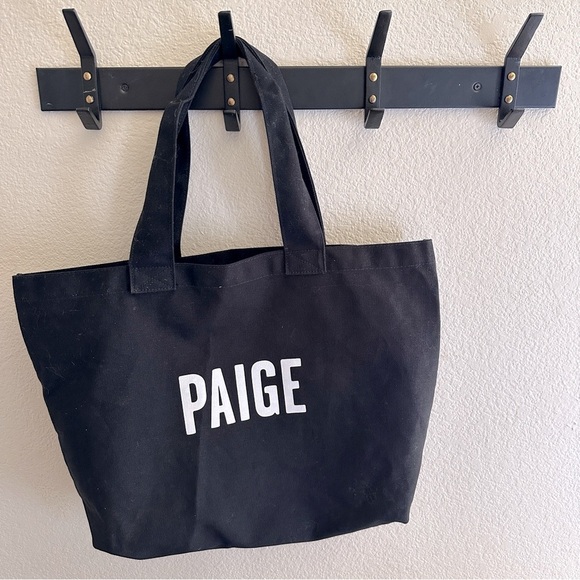 PAIGE Denim Large Black Canvas Tote Bag - Picture 1 of 5